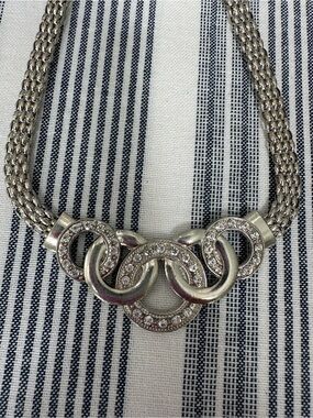 Silver Crystal Interlinked Ring Statement Necklace